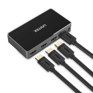 Unitek V1111A HDMI kapcsoló, 3 bemenet, 1 kimenet, 4K, 3D, Dolby, TrueHD, DTS-HD, távirányítóval - Unitek