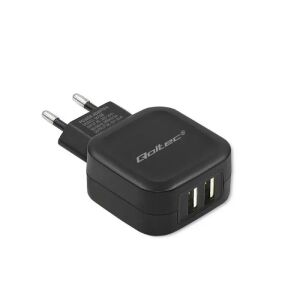 Adapter sieciowy Qoltec 50188, czarna ładowarka z dwoma portami USB - Karta sieciowa