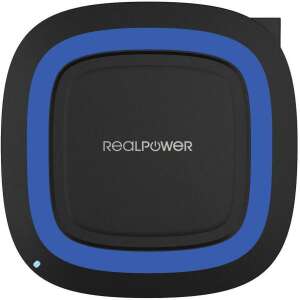 Încărcător wireless RealPower, negru cu inel albastru, vedere de sus - Încărcătoare wireless