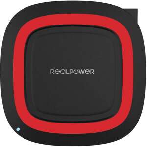 RealPower 10W kabelloses Ladegerät, schwarz mit rotem Ring, Draufsicht - Kabellose Ladegeräte