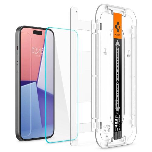Spigen Glas.tR EZ Fit HD Displayschutzfolie für iPhone 15 Plus mit Installationskit