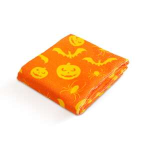 Oranžová mikrovláknová utierka s halloweenským vzorom tekvice a netopiera - Utierky z mikrovlákna