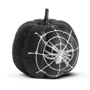 Black glitter pumpkin Halloween decoration with spider web and spider - Halloween decoration