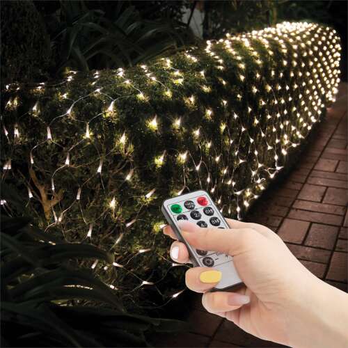 LED light net with remote control, warm white, 100 LEDs, 1.5 x 1.5 meters