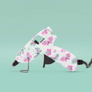 Pistol de lipici fierbinte alb cu model de fluturi, 15W, 7mm, pentru artizanat și proiecte DIY - Instrument