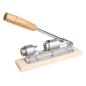 Stainless steel nutcracker with wooden handle and base, for cracking walnuts, pecans, almonds, and other nuts - Kitchen tool