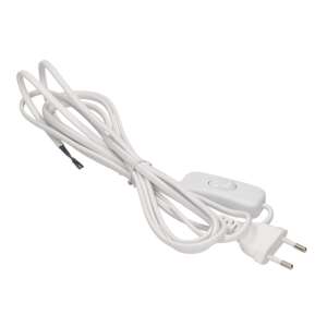 Fehér 2 méteres hosszabbító kábel beépített kapcsolóval és euro dugóval - Szerelt hálózati kábel