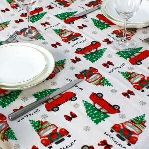 Karácsonyi Asztalterítő - Autó és Karácsonyfa Minta - Flanel - 132x178cm
