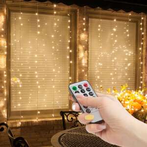 LED curtain lights with remote control, warm white, 100 LEDs, 3x1m, for indoor and outdoor use - Home String Light