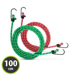 2 pack 100cm bungee cords with hooks, red and green - MNC