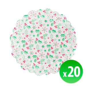 Christmas paper doily, 16.5 cm, holly design - Serving