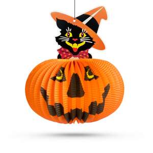 Halloween pumpkin lantern with black cat, 26 cm, hanging decoration - Halloween decoration