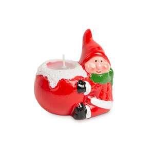 Ceramic Christmas candle holder, gnome design, red and white, 8.5 x 6.6 x 8 cm - Candle