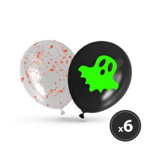 6-balenie Halloweenových balónov svietiacich v tme s duchom, čierne a biele balóny s dizajnom ducha, dekorácie na halloweensku párty - Balóny