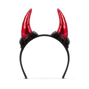 Bentiță neagră cu coarne roșii de diavol, accesoriu pentru costum de Halloween - Agrafe de păr, benzi de păr