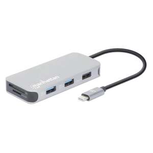 Adaptor Manhattan USB-C la HDMI, Ethernet, cititor de card SD/microSD și 3 porturi USB-A - Manhattan