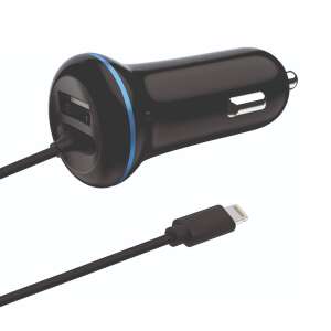 Încărcător auto 2GO USB 2400mA Lightning+1x USB 1.4m negru 72412463 - Incarcatoare auto
