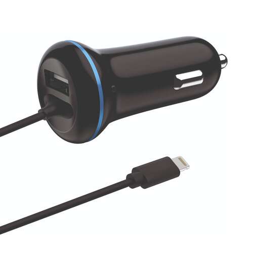 Încărcător auto 2GO USB 2400mA Lightning+1x USB 1.4m negru