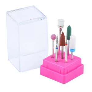 7 darabos körömcsiszoló fej készlet rózsaszín tároló dobozzal - Műköröm csiszológép kiegészítő