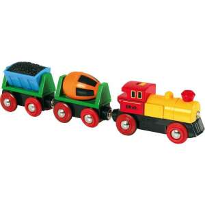 Set tren BRIO World cu locomotivă cu baterie, vagon de cărbune și betoniere - Tren, element feroviar, autostradă