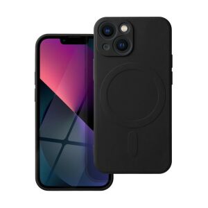 iPhone 13 Mini in schwarzer Silikon MagSafe Hülle neben dem Telefon - Handyhüllen