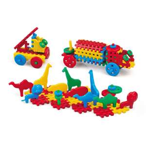 Marionex Waffle Mix építőkockák, színes műanyag építőjáték gyerekeknek, tűzoltóautó, autó és állatok építése - Marioinex