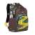 RivaCase Erebus 15.6 inch laptop backpack, brown with green and yellow danger tape pattern, with a water bottle in the side pocket