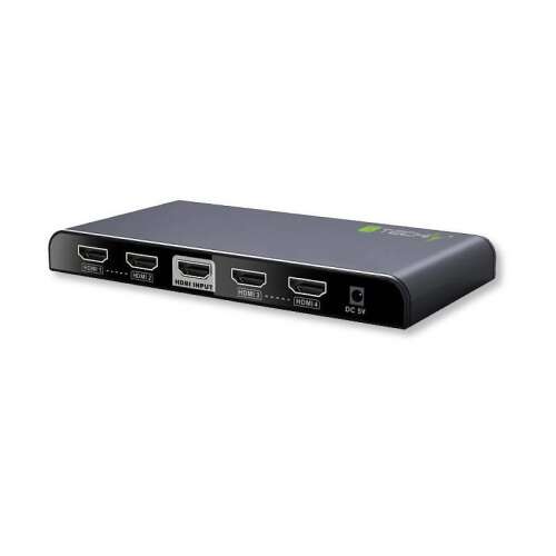 Techly 023981 splitter HDMI, 1 intrare, 4 ieșiri, rezoluție 4K, suport 3D, negru
