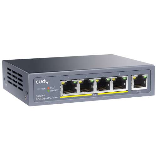 Cudy GS1005P 5-portowy Gigabitowy Przełącznik PoE, widok z przodu