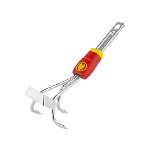WOLF-Garten LB-M mini cârlig de plivit, mâner roșu, cu 3 dinți, pentru paturi mici, pentru afânarea și aerarea solului, pentru tăierea buruienilor, durabil, cu 3 straturi de acoperire