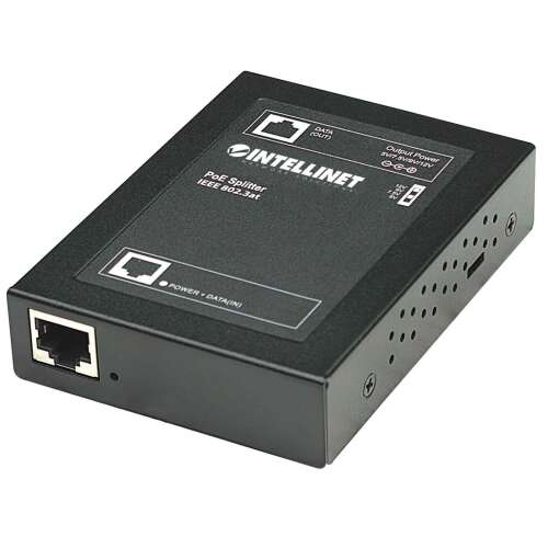 Intellinet 560443 PoE+ Splitter, черен, преден изглед