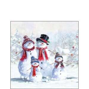 Ambiente Snowman With Hat papírszalvéta, 20 darabos, 25x25cm, hóember családdal a téli tájban - Ambiente