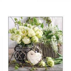 White Tulips papírszalvéta virágkompozícióval, Ambiente márka - Ambiente