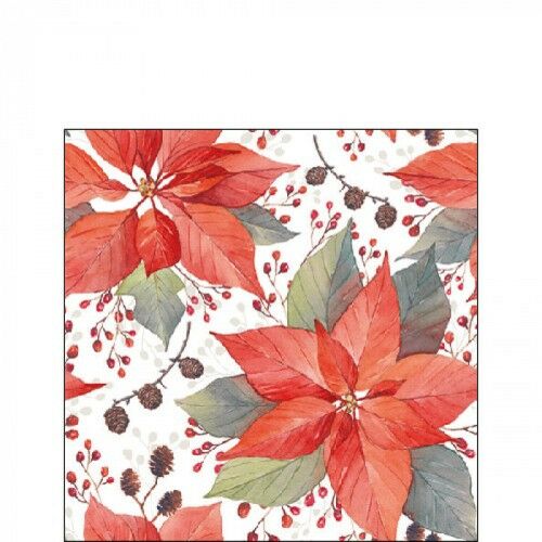 Ambiente Poinsettia és Berries papírszalvéta, 25x25cm, 20 darabos - Ambiente