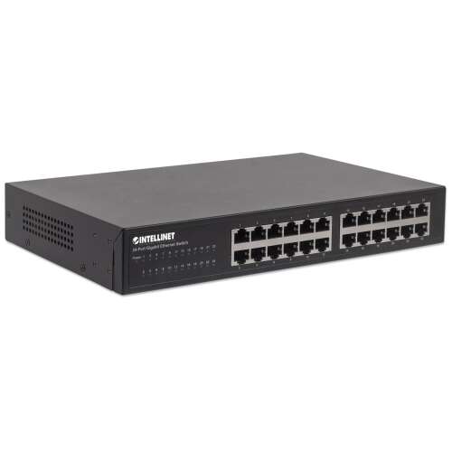Intellinet 24-портов Gigabit Ethernet Switch, черен, преден изглед