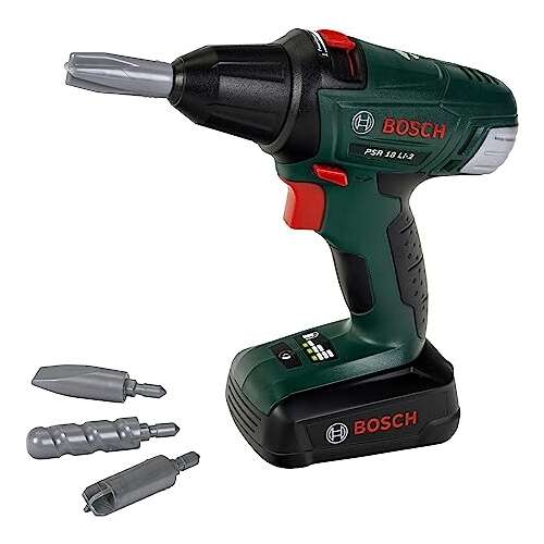 Bosch Kid's Cordless Drill Toy, PSR 18 LI-2, green and black, with 4 bits