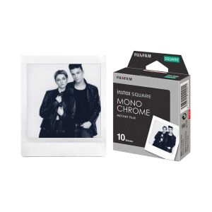 Fujifilm Instax Square Monochrome Instant Film (10 Sheets) with sample photo and packaging - Photo Paper