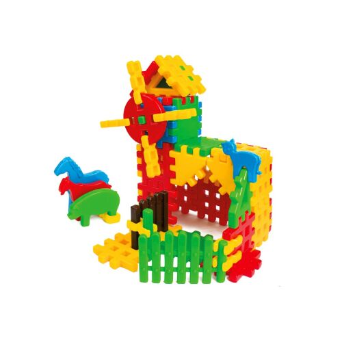 Marioinex Malom Műanyag Építőkocka - Összeszerelt szélmalom és állatok