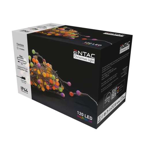 Entac ECL-PPB-120MC 9m outdoor LED fairy lights with 120 multi-colored bulbs, IP44 waterproof