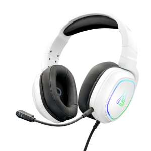 G-Lab Korp Radium wired gaming headset in white, featuring RGB lighting and a detachable microphone - The G-Lab Gaming headset