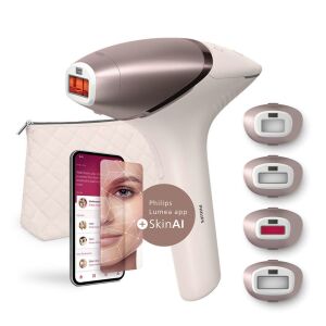 Philips Lumea IPL-Epilierer Series 9900 BRI977/00, Smartskin-Sensor, SenseIQ-Technologie, Verbindung zur Anwendung mit Skin AI-Funktionen, Verwendung mit oder ohne Kabel, 450.000 Impulse, Ges