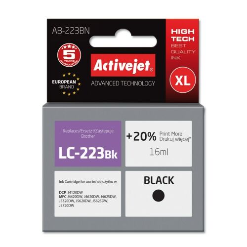 ActiveJet Brother LC223Bk Fekete Tintapatron - 16 ml