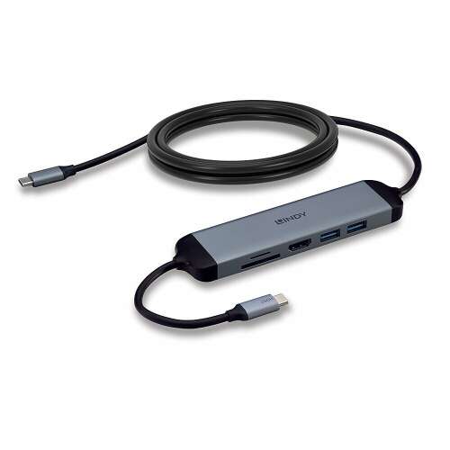 Lindy DST-Micro 140 USB-C Hub с HDMI, USB-A, четец на SD карти, четец на Micro SD карти