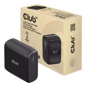 Club 3D 100W USB-C Utazói töltő, Fekete, GAN technológia, Power Delivery 3.0 - Club3D