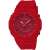 Casio G-Shock men's analog watch with red resin band and red face, front view