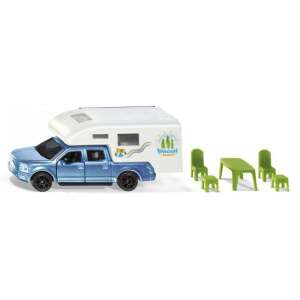 Siku Ford F150 Pick-Up toy with camper, blue, camping set - Siku