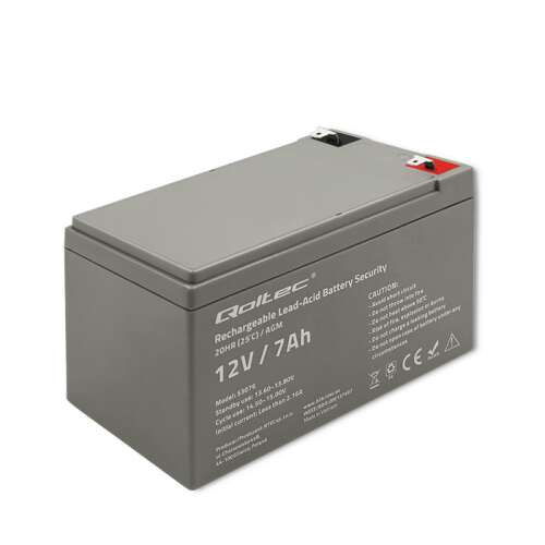Qoltec 53076 12V 7Ah AGM ólom-sav akkumulátor, teljes nézet - Qoltec