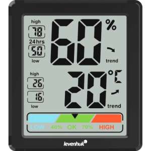 Levenhuk Wezzer BASE L20 digitális beltéri hőmérő és páratartalom-mérő, méri a hőmérsékletet és a páratartalmat, megjeleníti a komfort szintet - Levenhuk