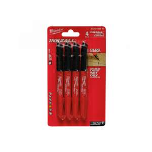 Milwaukee Inkzall Jobsite Markers, 4 Pack, Black Permanent Markers - Milwaukee Permanent marker
