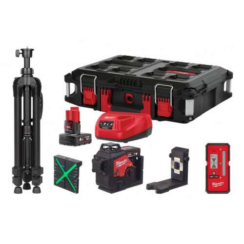 MILWAUKEE Akkus 3 síkú lézer készlet M12 3PLKIT-401P (1 x 4,0 Ah akku + töltő) 72469072